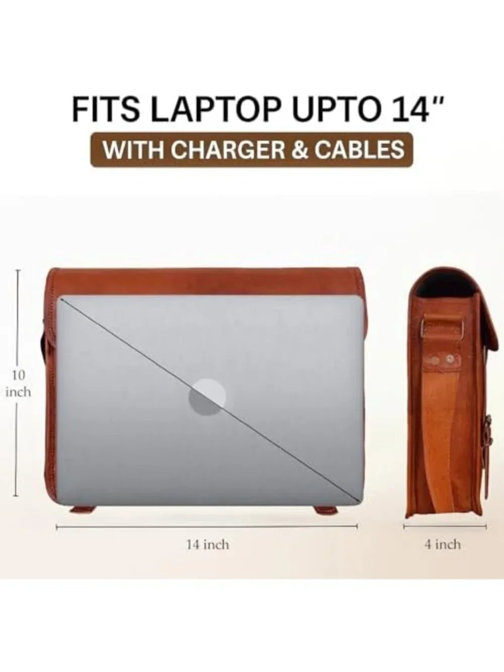 Stylish Full Grain Leather Messenger Bag - Unisex Laptop Satchel for Office Use